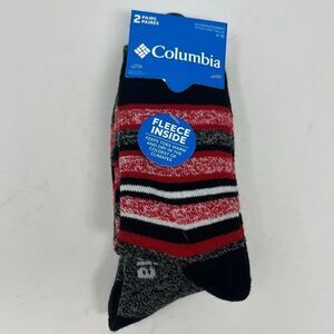 COLUMBIA Women’s Socks Size 4-10 Black/Red Fleece-Lined Thermal 2-Pair Pack NWT